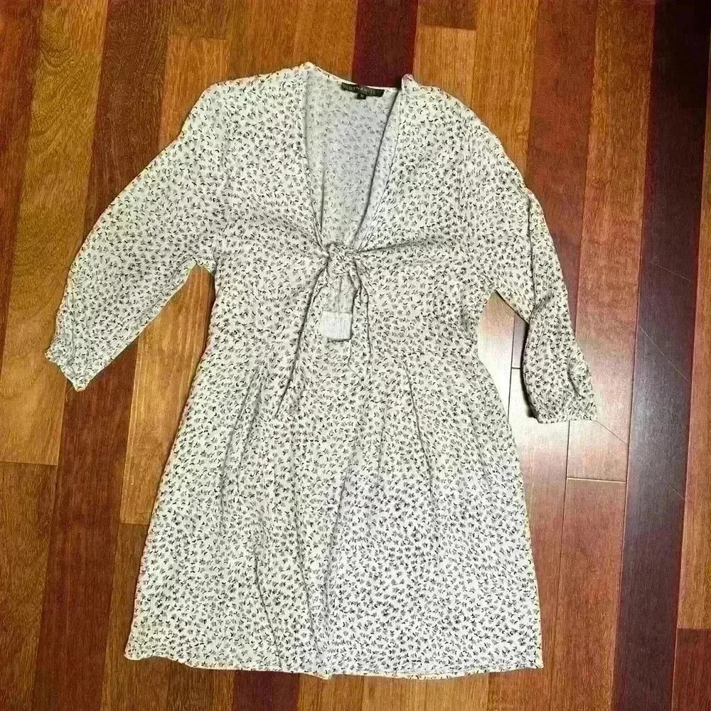 Dynamite Brown and Cream Long Sleeve Sundress with Plunge Neckline